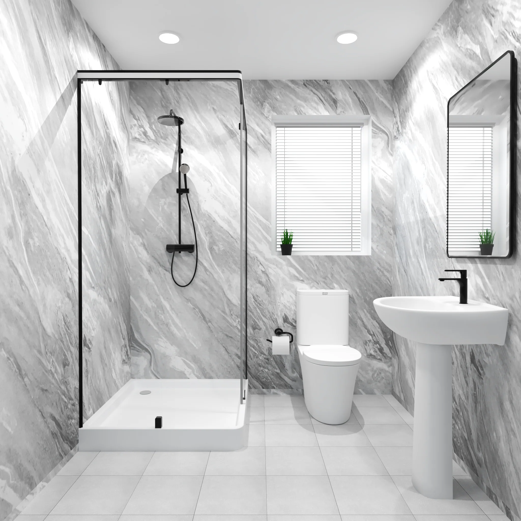 Premium Grey Stone Marble Gloss Shower Wall Panel - 1M x 2.4M - Image 3