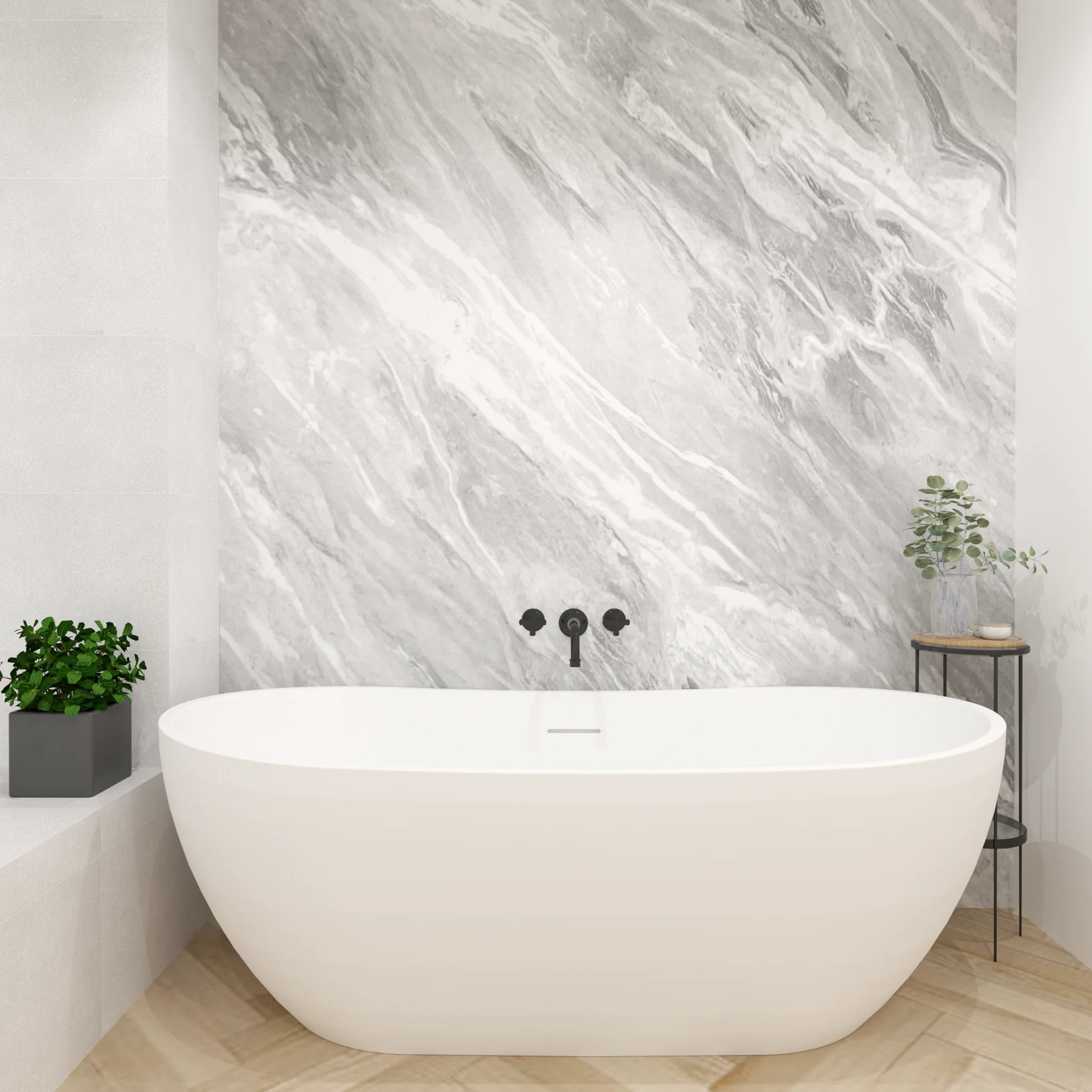 Premium Grey Stone Marble Gloss Shower Wall Panel - 1M x 2.4M - Image 4